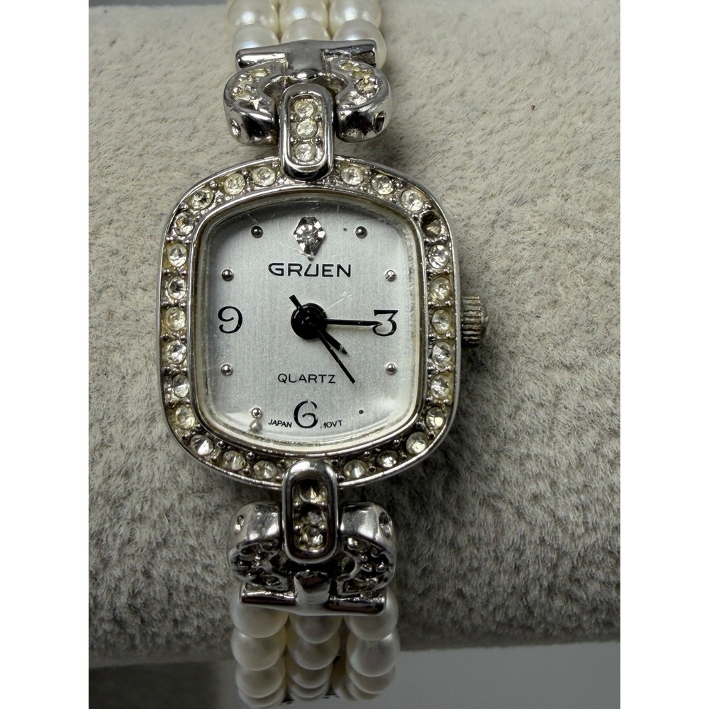 Gruen GR7368 New Battery Ladies Watch 16MM 7" Faux Peal Band Vintage
